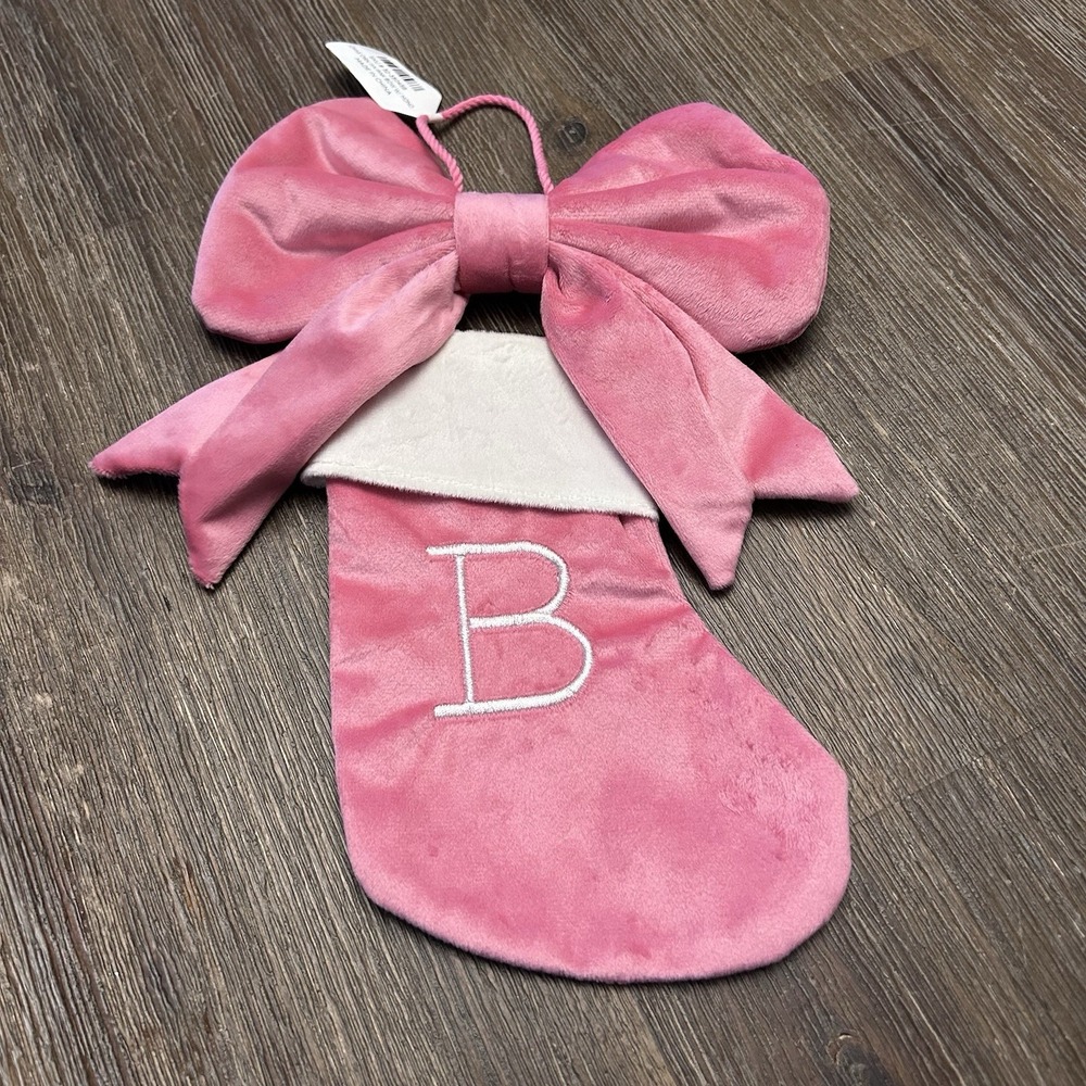 Christmas 11 Inch Pink Bow With B Monogram Ornament Stocking